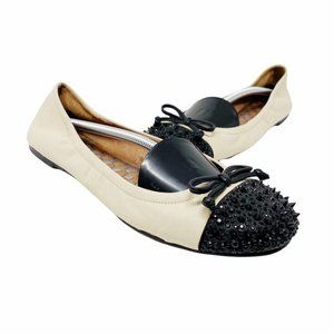Sam Edelman Beatrix Spiked Toe Ballet Flats Women's 8.5 M Cream Black Leather